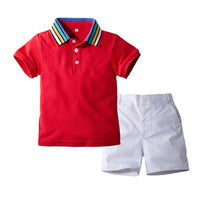 Load image into Gallery viewer, 2 Pieces Set Baby Kid Boys Striped Polo Shirts And Solid Color Shorts Wholesale 230308191
