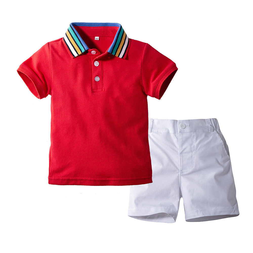 2 Pieces Set Baby Kid Boys Striped Polo Shirts And Solid Color Shorts Wholesale 230308191