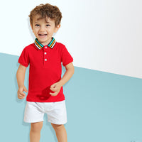 Load image into Gallery viewer, 2 Pieces Set Baby Kid Boys Striped Polo Shirts And Solid Color Shorts Wholesale 230308191
