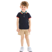 Load image into Gallery viewer, 2 Pieces Set Baby Kid Boys Striped Polo Shirts And Solid Color Shorts Wholesale 230308191
