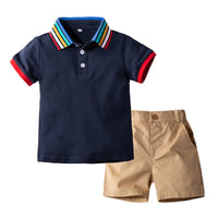 Load image into Gallery viewer, 2 Pieces Set Baby Kid Boys Striped Polo Shirts And Solid Color Shorts Wholesale 230308191
