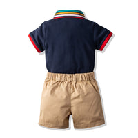 Load image into Gallery viewer, 2 Pieces Set Baby Kid Boys Striped Polo Shirts And Solid Color Shorts Wholesale 230308191

