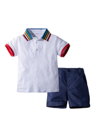 Load image into Gallery viewer, 2 Pieces Set Baby Kid Boys Striped Polo Shirts And Solid Color Shorts Wholesale 230308191
