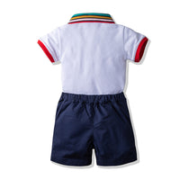 Load image into Gallery viewer, 2 Pieces Set Baby Kid Boys Striped Polo Shirts And Solid Color Shorts Wholesale 230308191
