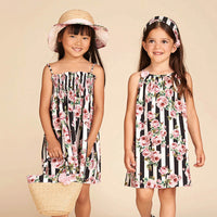 Load image into Gallery viewer, Kid Girls Striped Flower Print Dresses Wholesale 23030820
