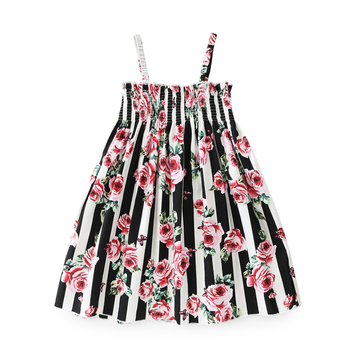 Kid Girls Striped Flower Print Dresses Wholesale 23030820