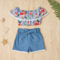 Load image into Gallery viewer, 2 Pieces Set Baby Kid Girls Flower Tops And Bow Shorts Wholesale 230308207
