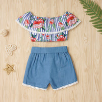Load image into Gallery viewer, 2 Pieces Set Baby Kid Girls Flower Tops And Bow Shorts Wholesale 230308207
