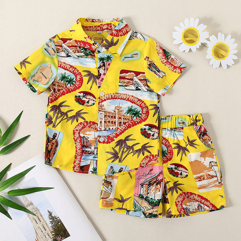 2 Pieces Set Baby Kid Boys Tropical Print Shirts And Shorts Wholesale 230308210