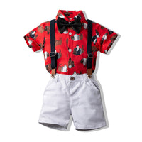 Load image into Gallery viewer, 2 Pieces Set Baby Kid Boys Birthday Party Cartoon Bow Print Shirts And Color-blocking Rompers Wholesale 230308213
