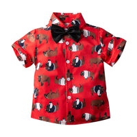 Load image into Gallery viewer, 2 Pieces Set Baby Kid Boys Birthday Party Cartoon Bow Print Shirts And Color-blocking Rompers Wholesale 230308213
