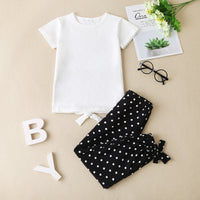 Load image into Gallery viewer, 2 Pieces Set Kid Girls Solid Color Print T-Shirts And Polka dots Pants Wholesale 230308220
