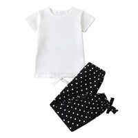 Load image into Gallery viewer, 2 Pieces Set Kid Girls Solid Color Print T-Shirts And Polka dots Pants Wholesale 230308220
