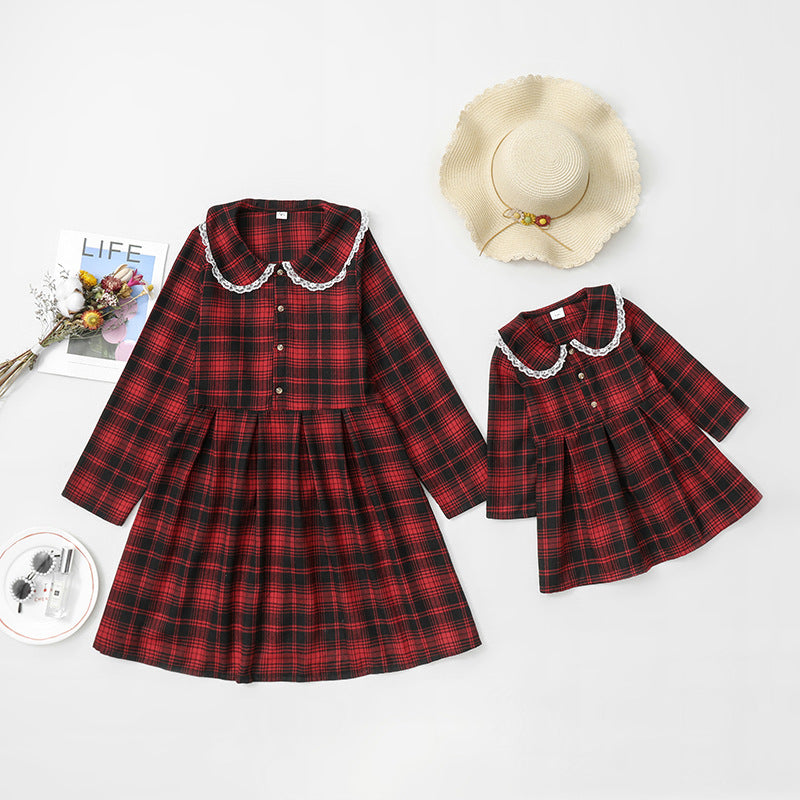Family Outfits Mommy And Me Kid Checked Dresses Wholesale 230308261