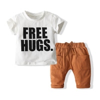 Load image into Gallery viewer, 2 Pieces Set Baby Kid Unisex Letters T-Shirts And Solid Color Ribbon Shorts Wholesale 23030827
