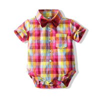 Load image into Gallery viewer, 2 Pieces Set Baby Boys Checked Rompers And Solid Color Shorts Wholesale 230308277
