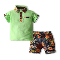 Load image into Gallery viewer, 2 Pieces Set Baby Kid Boys Flower Print Polo Shirts And Shorts Wholesale 230308278
