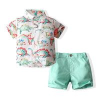 Load image into Gallery viewer, 2 Pieces Set Baby Kid Boys Dinosaur Print Shirts And Solid Color Shorts Wholesale 230308280
