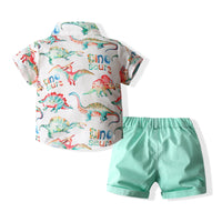 Load image into Gallery viewer, 2 Pieces Set Baby Kid Boys Dinosaur Print Shirts And Solid Color Shorts Wholesale 230308280

