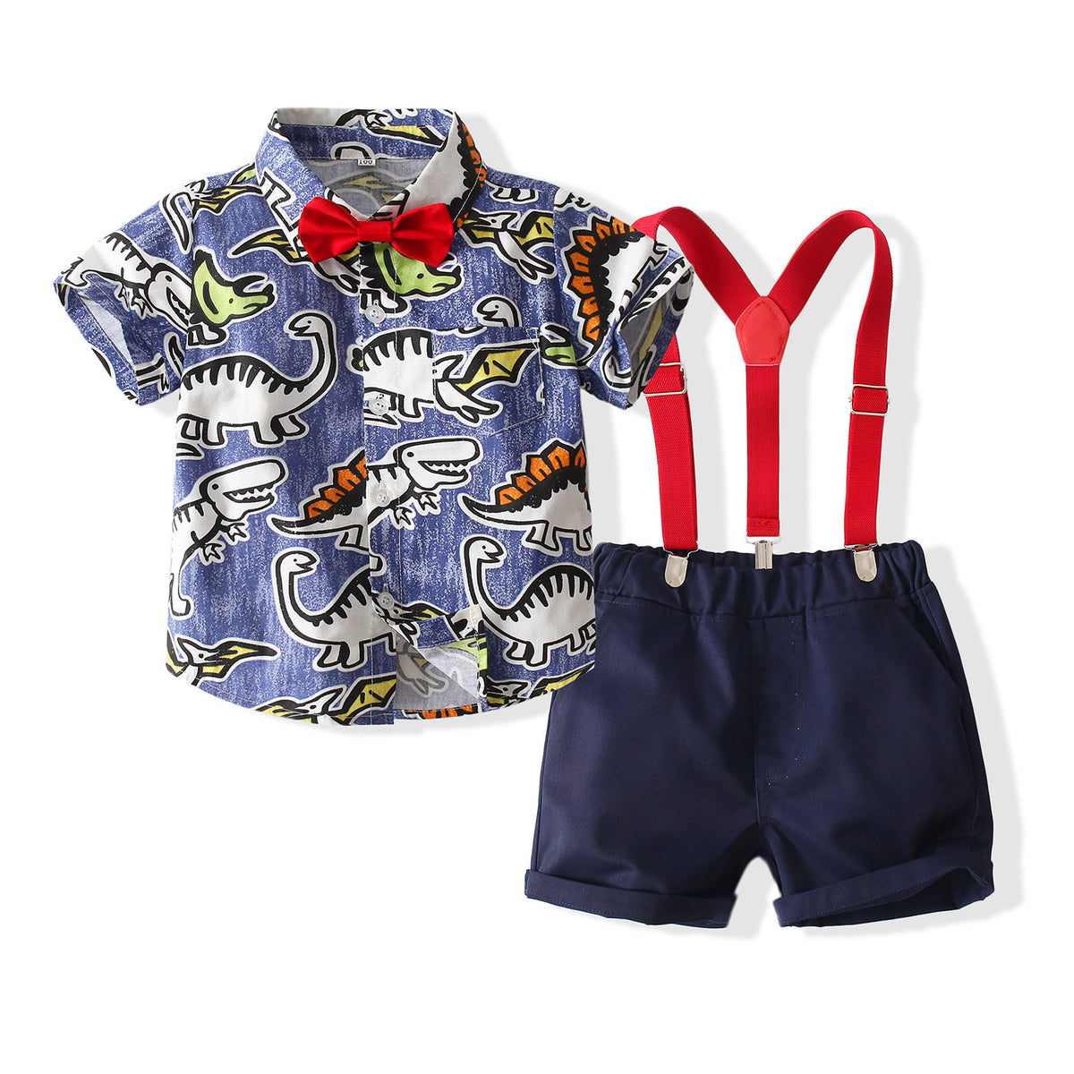 2 Pieces Set Baby Kid Boys Dinosaur Print Shirts And Solid Color Rompers Wholesale 230308282