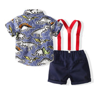 Load image into Gallery viewer, 2 Pieces Set Baby Kid Boys Dinosaur Print Shirts And Solid Color Rompers Wholesale 230308282
