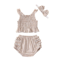 Load image into Gallery viewer, 2 Pieces Set Baby Girls Checked Tops And Shorts Wholesale 230308284
