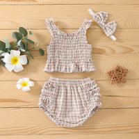 Load image into Gallery viewer, 2 Pieces Set Baby Girls Checked Tops And Shorts Wholesale 230308284
