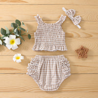 Load image into Gallery viewer, 2 Pieces Set Baby Girls Checked Tops And Shorts Wholesale 230308284
