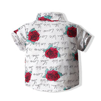 Load image into Gallery viewer, 2 Pieces Set Baby Kid Boys Flower Print Shirts And Solid Color Shorts Wholesale 230308297
