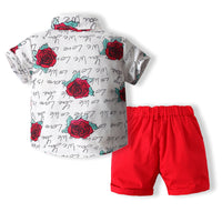 Load image into Gallery viewer, 2 Pieces Set Baby Kid Boys Flower Print Shirts And Solid Color Shorts Wholesale 230308297
