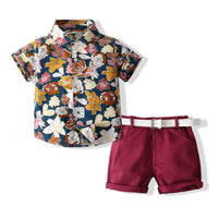 Load image into Gallery viewer, 2 Pieces Set Baby Kid Boys Tropical Shirts And Solid Color Shorts Wholesale 230308300
