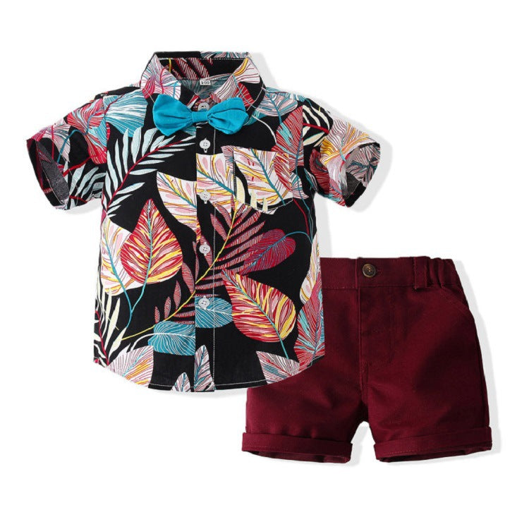 2 Pieces Set Baby Kid Boys Tropical Shirts And Solid Color Shorts Wholesale 230308302