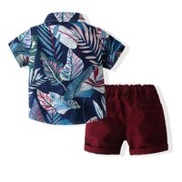 Load image into Gallery viewer, 2 Pieces Set Baby Kid Boys Tropical Shirts And Solid Color Shorts Wholesale 230308302
