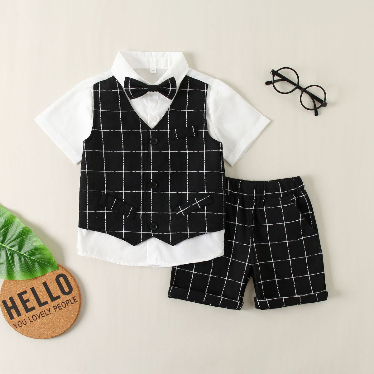 2 Pieces Set Baby Kid Boys Color-blocking Checked T-Shirts And Shorts Wholesale 230308303