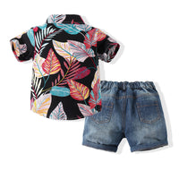 Load image into Gallery viewer, 2 Pieces Set Baby Kid Boys Plant Print Shirts And Ripped Shorts Wholesale 230308306
