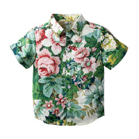 Load image into Gallery viewer, 2 Pieces Set Baby Kid Boys Flower Print Shirts And Plant Shorts Wholesale 230308320
