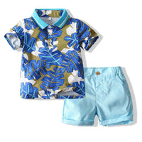 Load image into Gallery viewer, 2 Pieces Set Baby Kid Boys Plant Print Polo Shirts And Solid Color Shorts Wholesale 230308321
