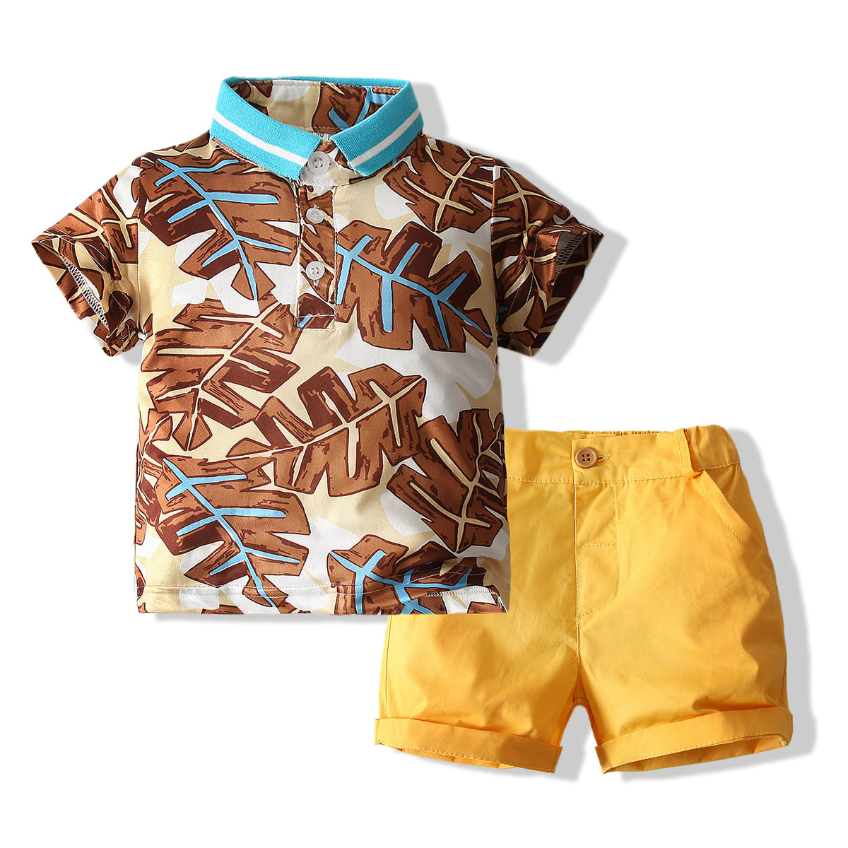 2 Pieces Set Baby Kid Boys Plant Print Polo Shirts And Solid Color Shorts Wholesale 230308321