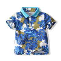 Load image into Gallery viewer, 2 Pieces Set Baby Kid Boys Plant Print Polo Shirts And Solid Color Shorts Wholesale 230308321
