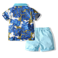 Load image into Gallery viewer, 2 Pieces Set Baby Kid Boys Plant Print Polo Shirts And Solid Color Shorts Wholesale 230308321
