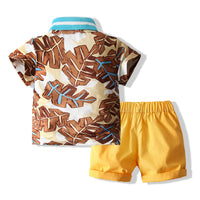 Load image into Gallery viewer, 2 Pieces Set Baby Kid Boys Plant Print Polo Shirts And Solid Color Shorts Wholesale 230308321
