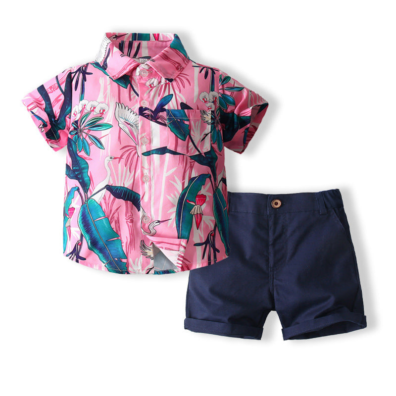 2 Pieces Set Baby Kid Boys Animals Print Shirts And Solid Color Shorts Wholesale 230308325