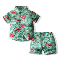 Load image into Gallery viewer, 2 Pieces Set Baby Kid Boys Flower Print Shirts And Plant Shorts Wholesale 230308327
