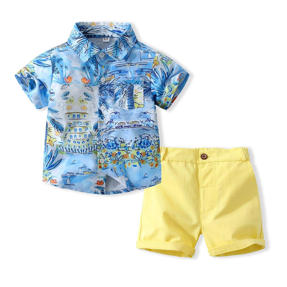 2 Pieces Set Baby Kid Boys Print Shirts And Solid Color Shorts Wholesale 230308328