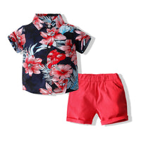 Load image into Gallery viewer, 2 Pieces Set Baby Kid Boys Flower Print Shirts And Solid Color Shorts Wholesale 230308331
