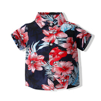 Load image into Gallery viewer, 2 Pieces Set Baby Kid Boys Flower Print Shirts And Solid Color Shorts Wholesale 230308331
