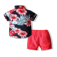 Load image into Gallery viewer, 2 Pieces Set Baby Kid Boys Flower Print Shirts And Solid Color Shorts Wholesale 230308331
