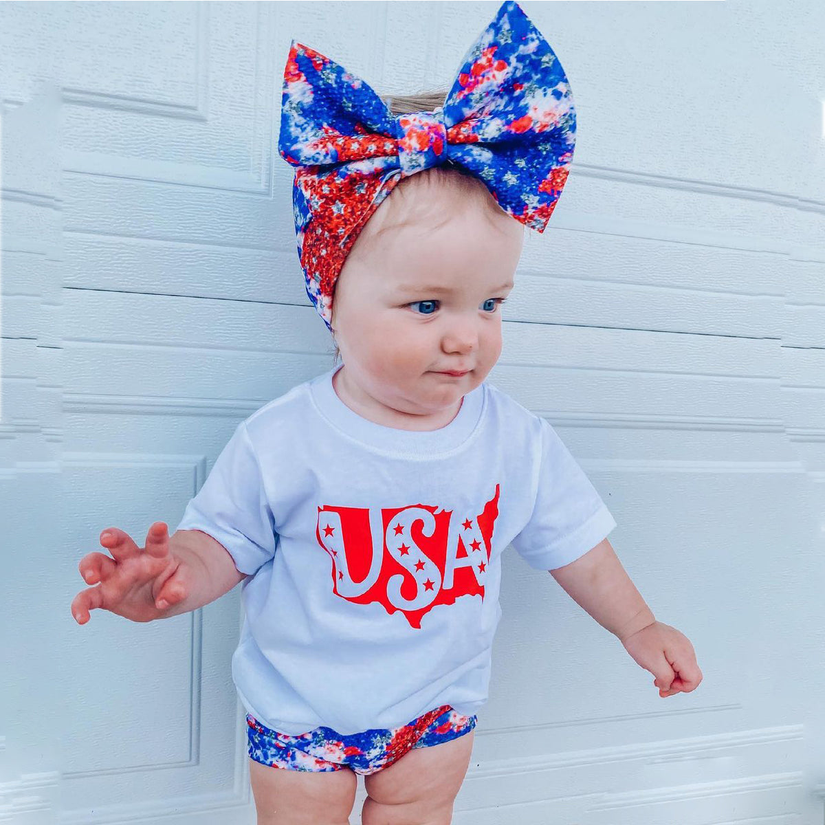 2 Pieces Set Baby Girls Independence Day Letters Star T-Shirts And Tie Dye Shorts Wholesale 230308333