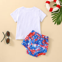 Load image into Gallery viewer, 2 Pieces Set Baby Girls Independence Day Letters Star T-Shirts And Tie Dye Shorts Wholesale 230308333
