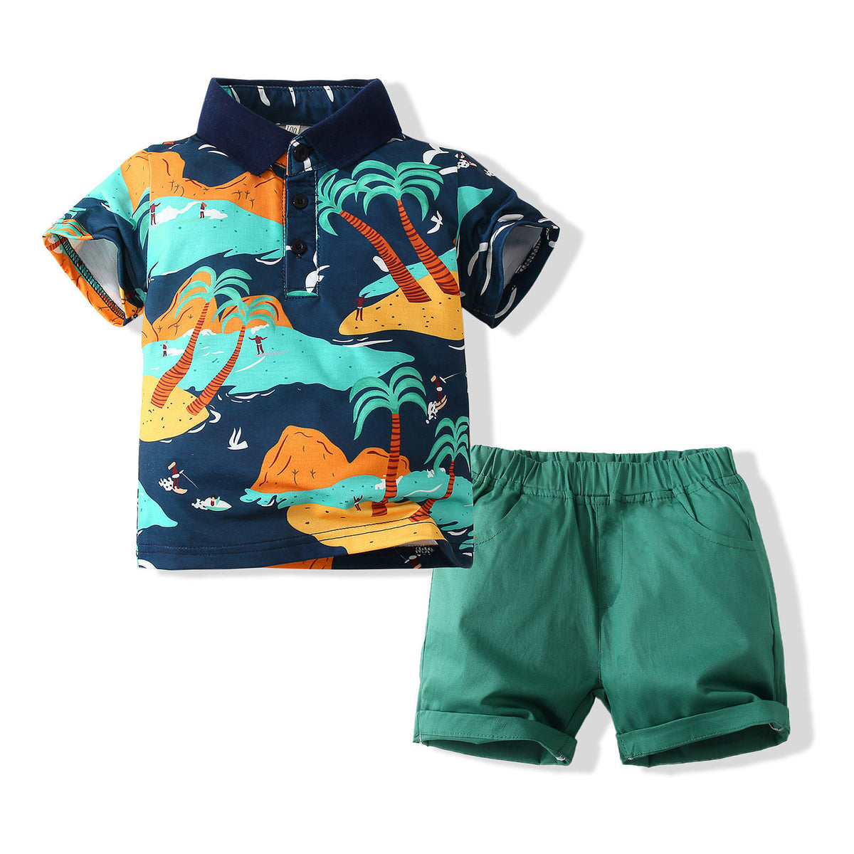 2 Pieces Set Baby Kid Boys Tropical Shirts And Solid Color Shorts Wholesale 230308335